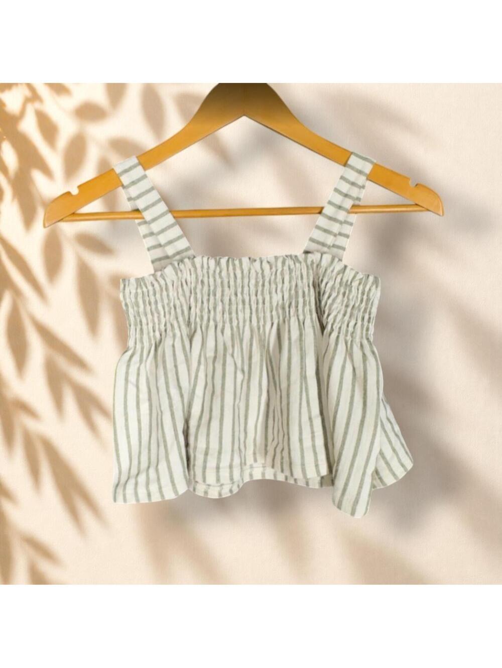 New Mayoral Cropped Top Women 12 Gray Striped Peplum Sleeveless Wide Strap - Picture 2 of 7